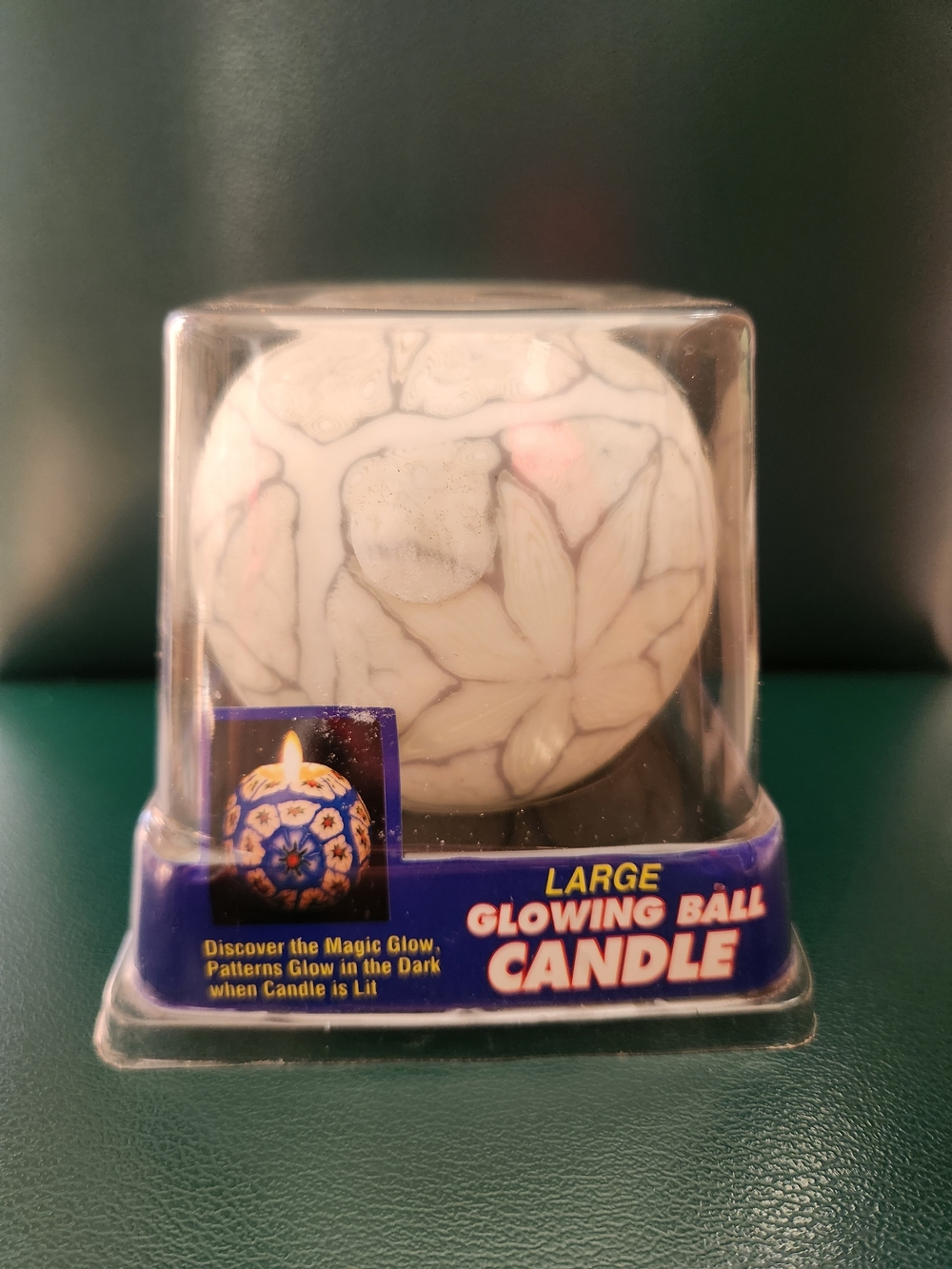 Large White Glowing Ball Candle - Decorative Floral Design